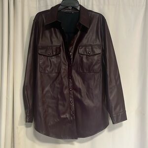 NWOT Dark Reddish Brown Faux Leather Shacket / Shirt Jacket 1X